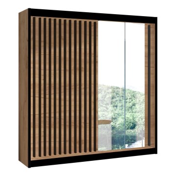 Szafa z lustrem SANTINO 203x215 cm dąb rękodzieło/czarna
