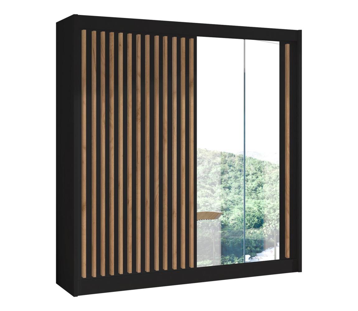 Szafa z lustrem SANTINO 203x215x61 cm czarna/dąb craft