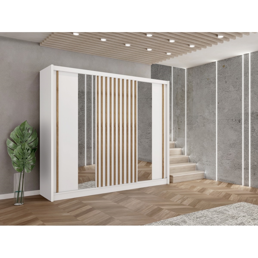 Szafa z lustrem SANTINO 250x215 cm biała/dąbrękodzieło