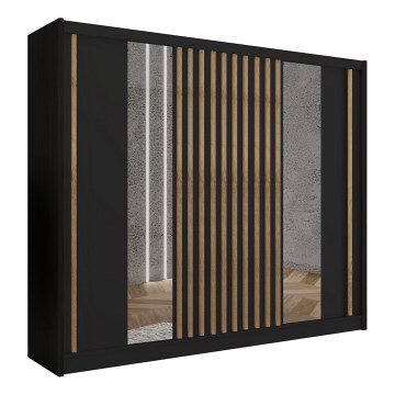 Szafa z lustrem SANTINO 250x215 cm czarna/dąb rękodzieło
