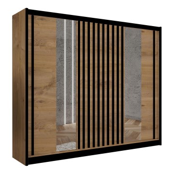 Szafa z lustrem SANTINO 250x215 cm dąb rękodzieło/czarna