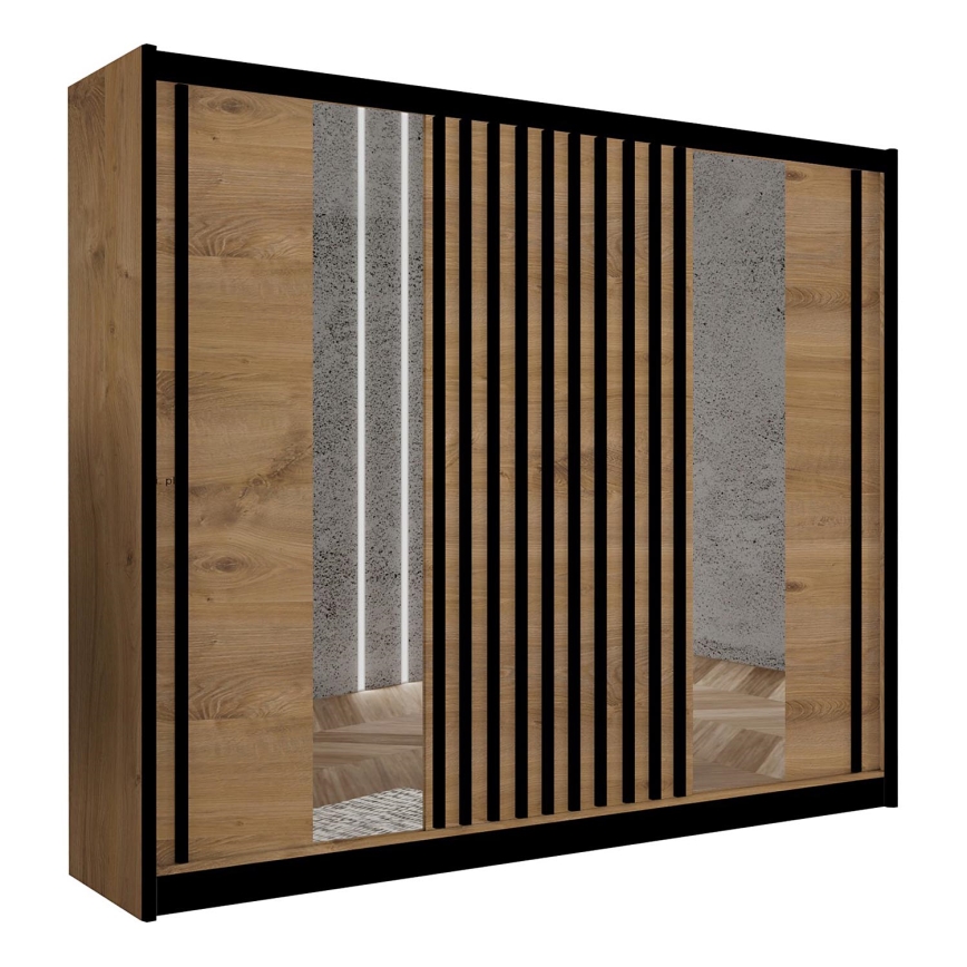 Szafa z lustrem SANTINO 250x215 cm dąb rękodzieło/czarna