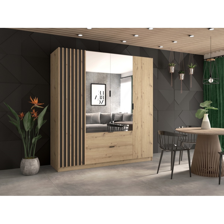 Szafa z lustrem VISTA 200x215 cm dąb artisan/grafit