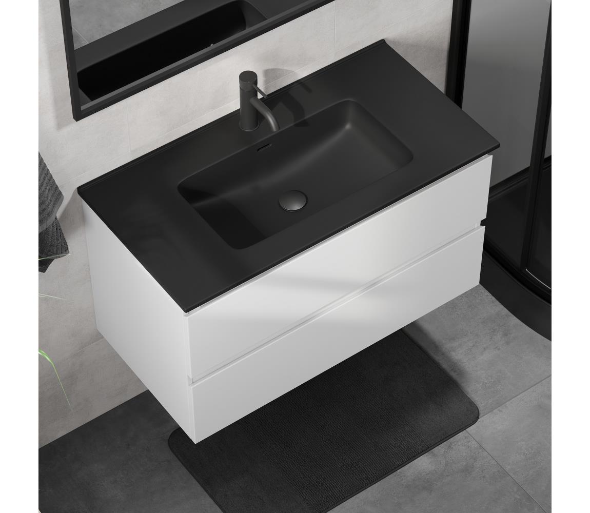 Szafka łazienkowa z umywalką KENWOOD 91 cm biała/czarna