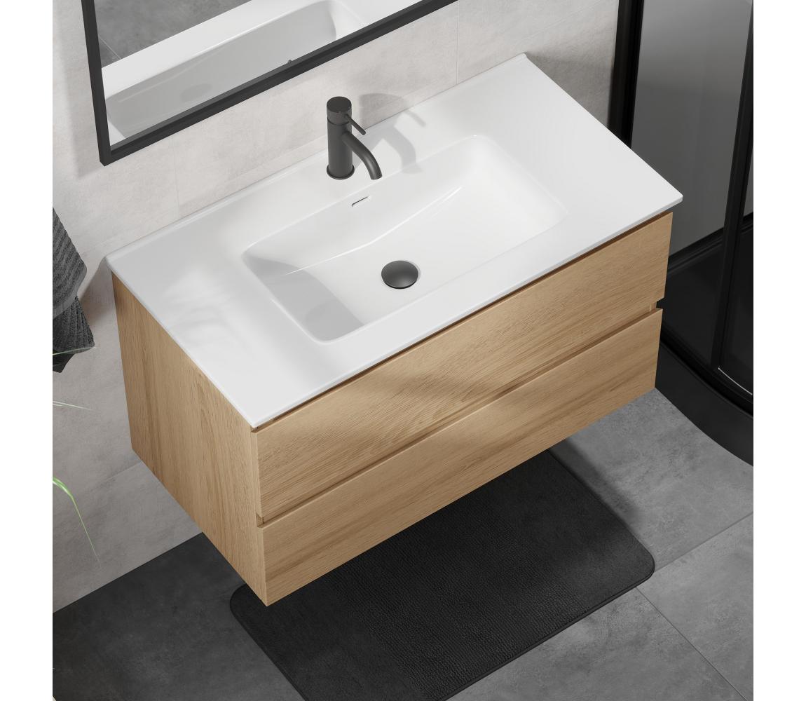 Szafka łazienkowa z umywalką KENWOOD 91 cm, dąb/biały