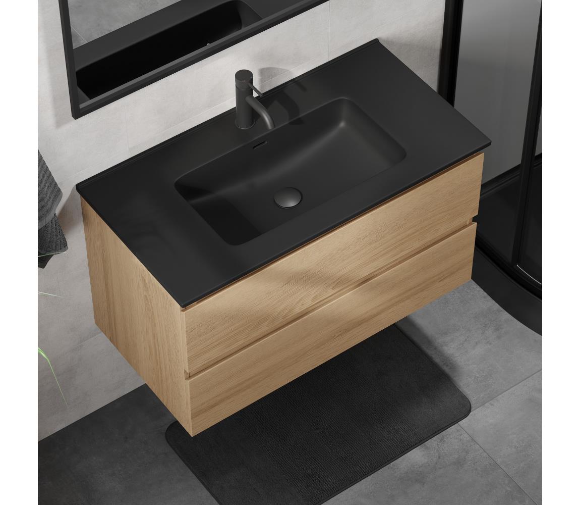 Szafka łazienkowa z umywalką KENWOOD 91 cm dąb/czarny