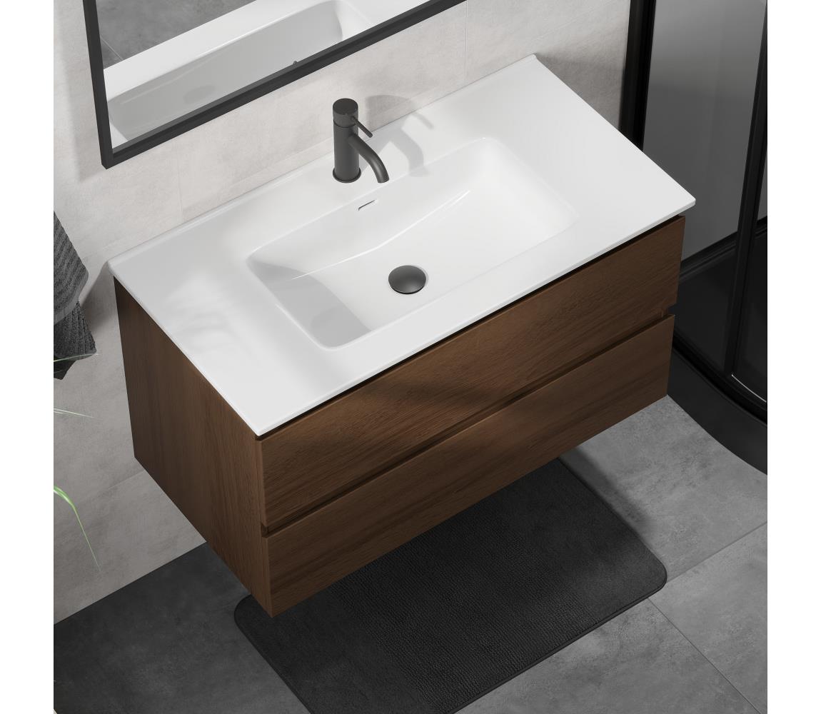 Szafka łazienkowa z umywalką KENWOOD 91 cm orzech/biały