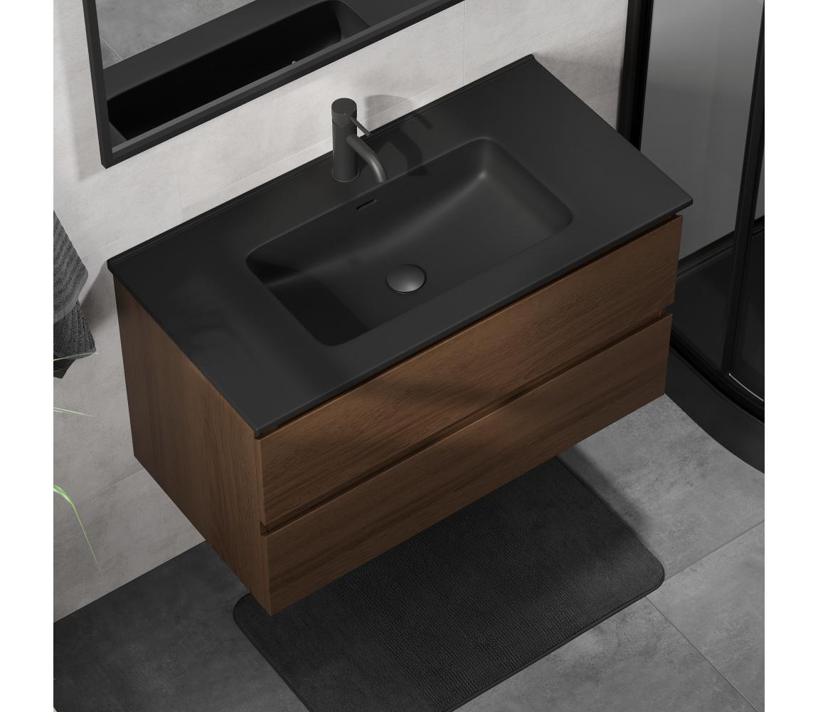 Szafka łazienkowa z umywalką KENWOOD 91 cm orzech/czarny