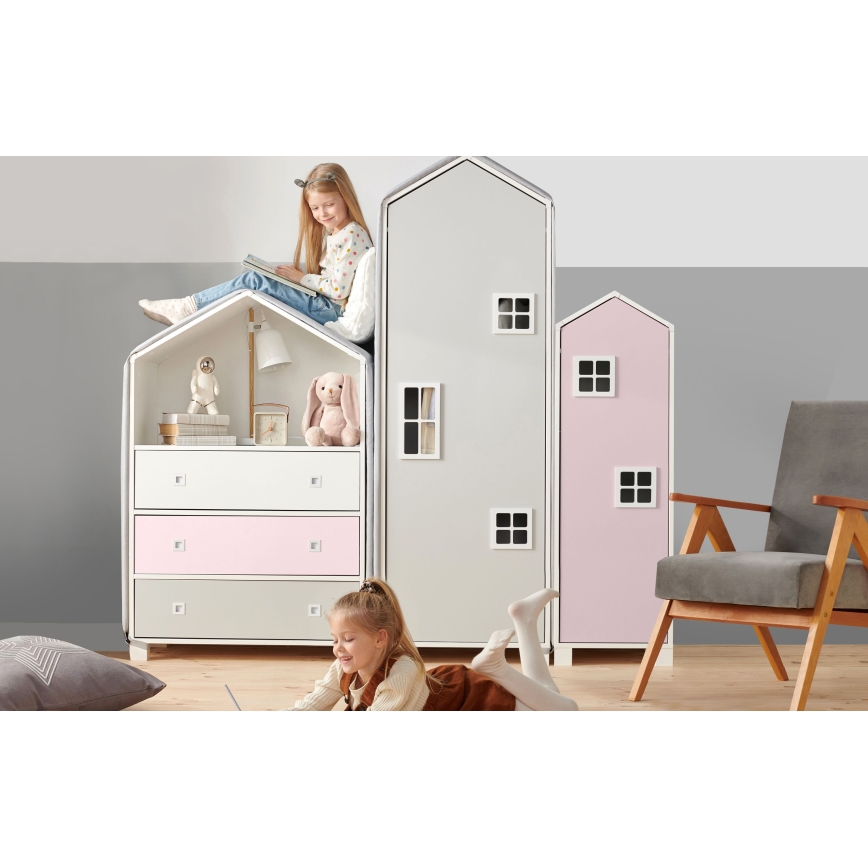 Szafka dla dzieci MIRUM 126x80 cm biała/szara/różowa