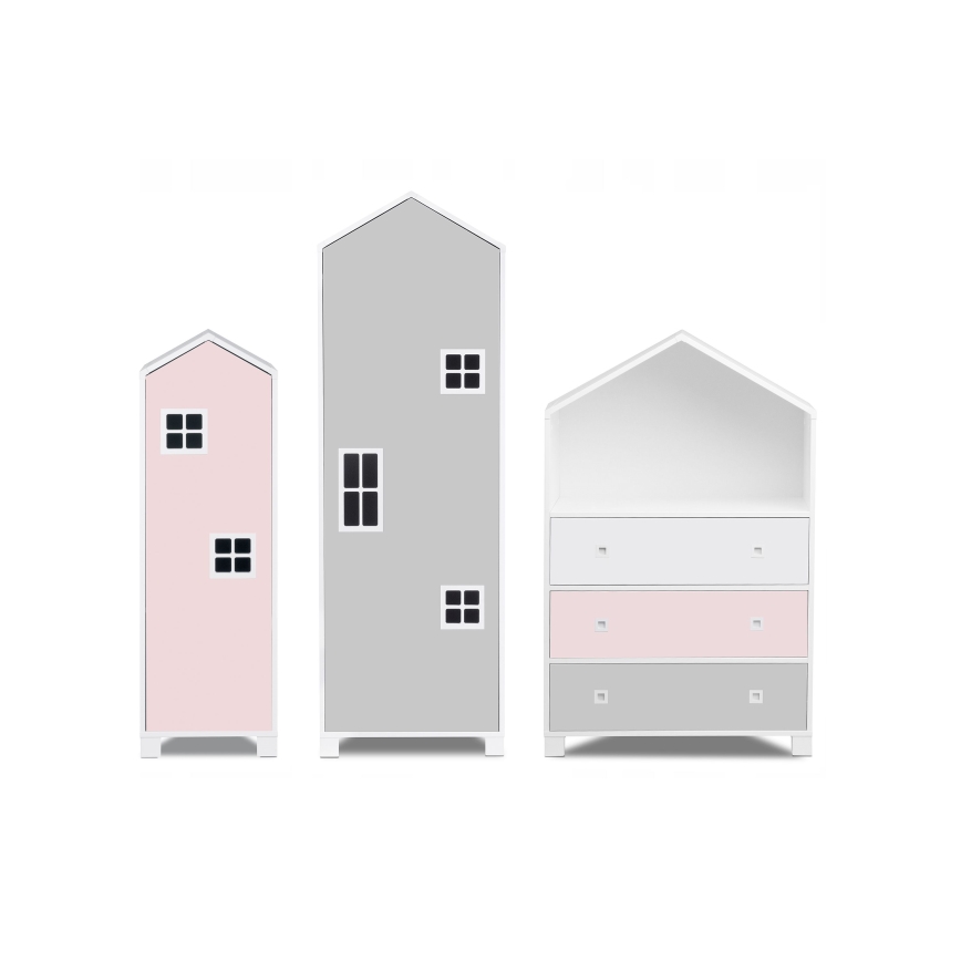 Szafka dla dzieci MIRUM 126x80 cm biała/szara/różowa