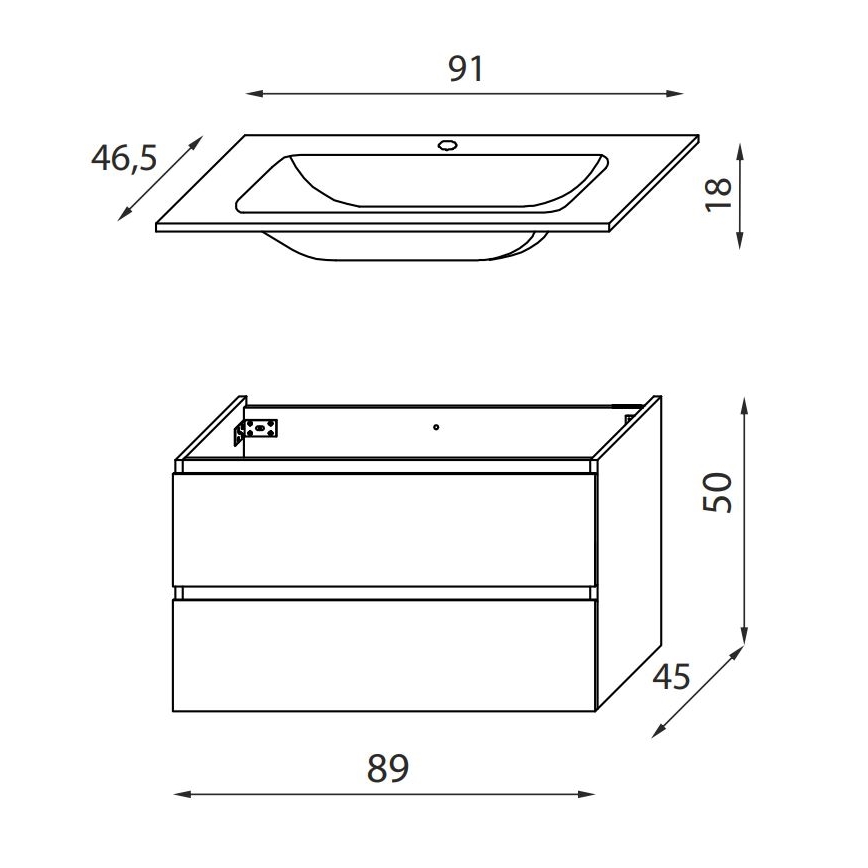 Szafka łazienkowa KENWOOD z umywalką, 91 cm, czarna