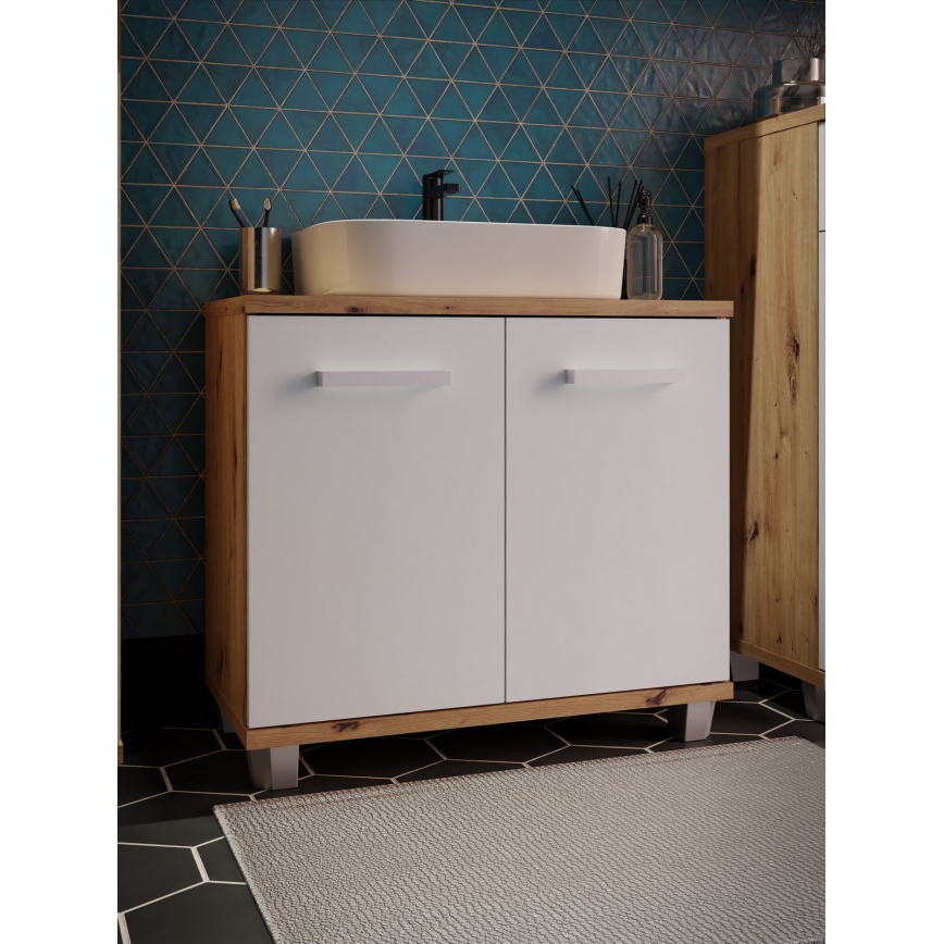 Szafka łazienkowa VENOM biała/dąb artisan