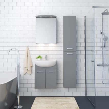 Szafka łazienkowa z umywalką ASTRID + podświetlana szafka z lustrem LED 4xLED/4,3W/230V IP44 szara