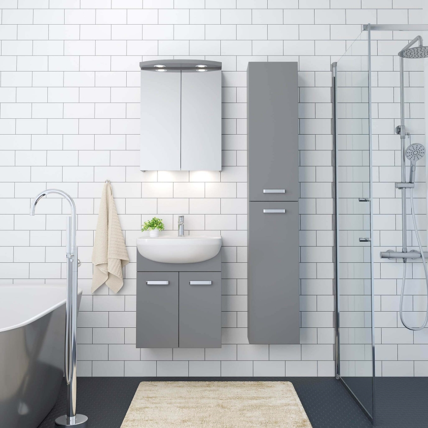 Szafka łazienkowa z umywalką ASTRID + podświetlana szafka z lustrem LED 4xLED/4,3W/230V IP44 szara