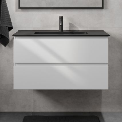 Szafka łazienkowa z umywalką KENWOOD 91 cm biała/czarna