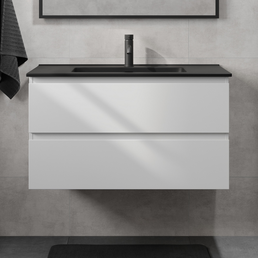Szafka łazienkowa z umywalką KENWOOD 91 cm biała/czarna