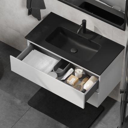 Szafka łazienkowa z umywalką KENWOOD 91 cm biała/czarna