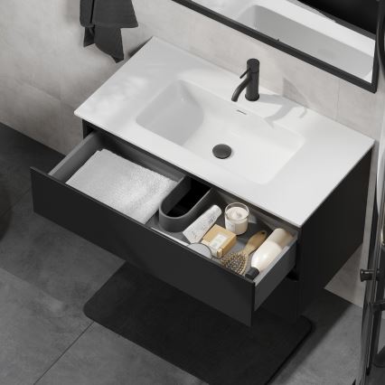 Szafka łazienkowa z umywalką KENWOOD 91 cm czarna/biała