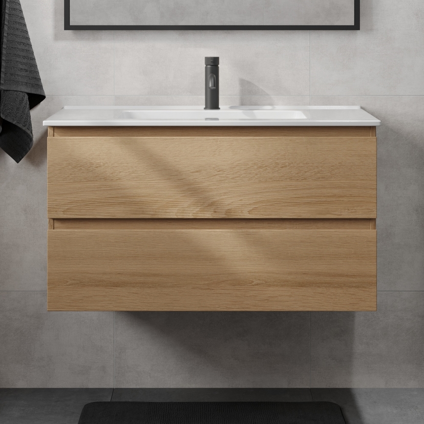 Szafka łazienkowa z umywalką KENWOOD 91 cm, dąb/biały