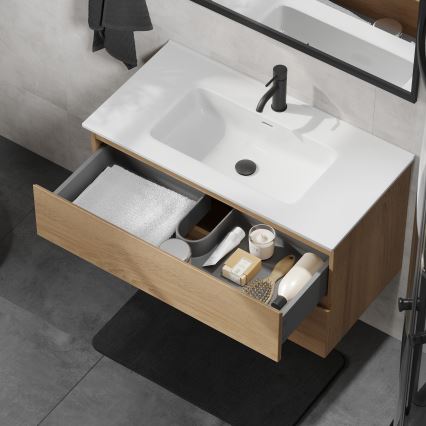 Szafka łazienkowa z umywalką KENWOOD 91 cm, dąb/biały