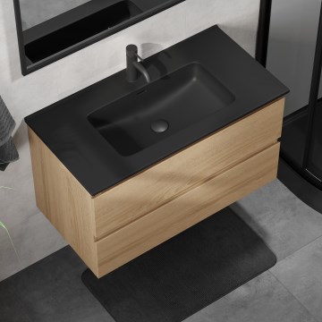 Szafka łazienkowa z umywalką KENWOOD 91 cm dąb/czarny