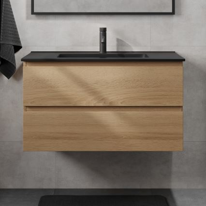 Szafka łazienkowa z umywalką KENWOOD 91 cm dąb/czarny