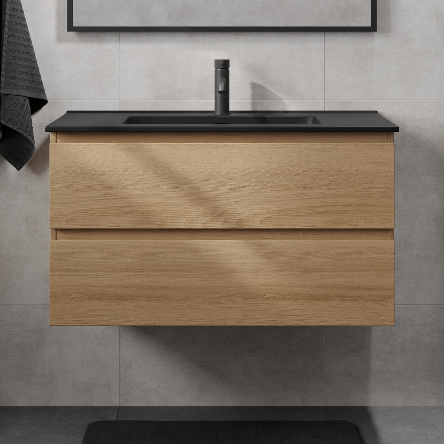 Szafka łazienkowa z umywalką KENWOOD 91 cm dąb/czarny