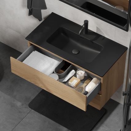 Szafka łazienkowa z umywalką KENWOOD 91 cm dąb/czarny