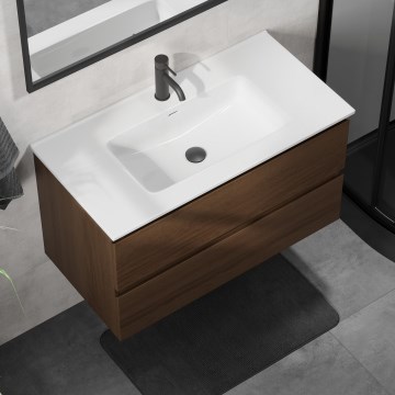 Szafka łazienkowa z umywalką KENWOOD 91 cm orzech/biały