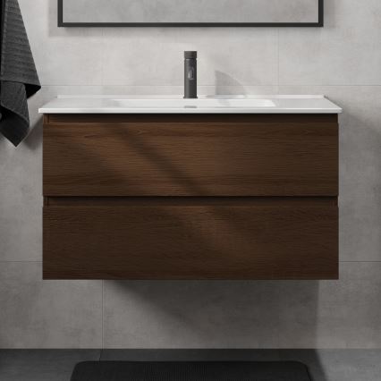 Szafka łazienkowa z umywalką KENWOOD 91 cm orzech/biały