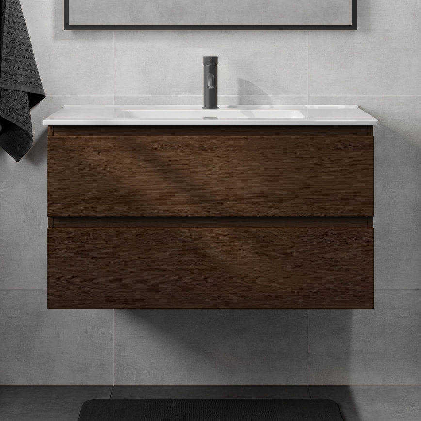 Szafka łazienkowa z umywalką KENWOOD 91 cm orzech/biały