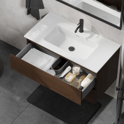 Szafka łazienkowa z umywalką KENWOOD 91 cm orzech/biały