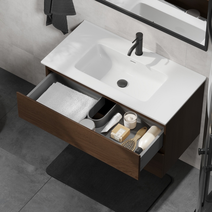 Szafka łazienkowa z umywalką KENWOOD 91 cm orzech/biały