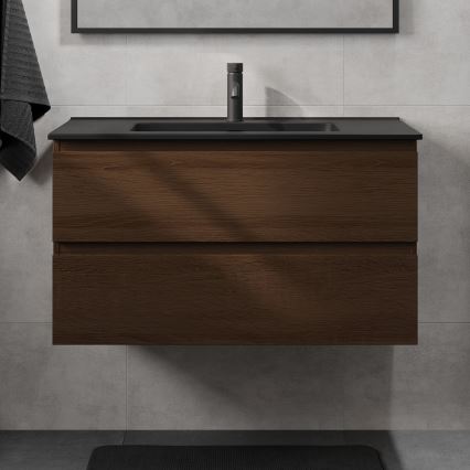 Szafka łazienkowa z umywalką KENWOOD 91 cm orzech/czarny