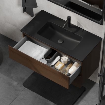Szafka łazienkowa z umywalką KENWOOD 91 cm orzech/czarny