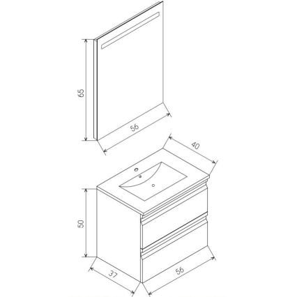 Szafka łazienkowa z umywalką VEDO + lustro LED 10W/230V IP44, biała