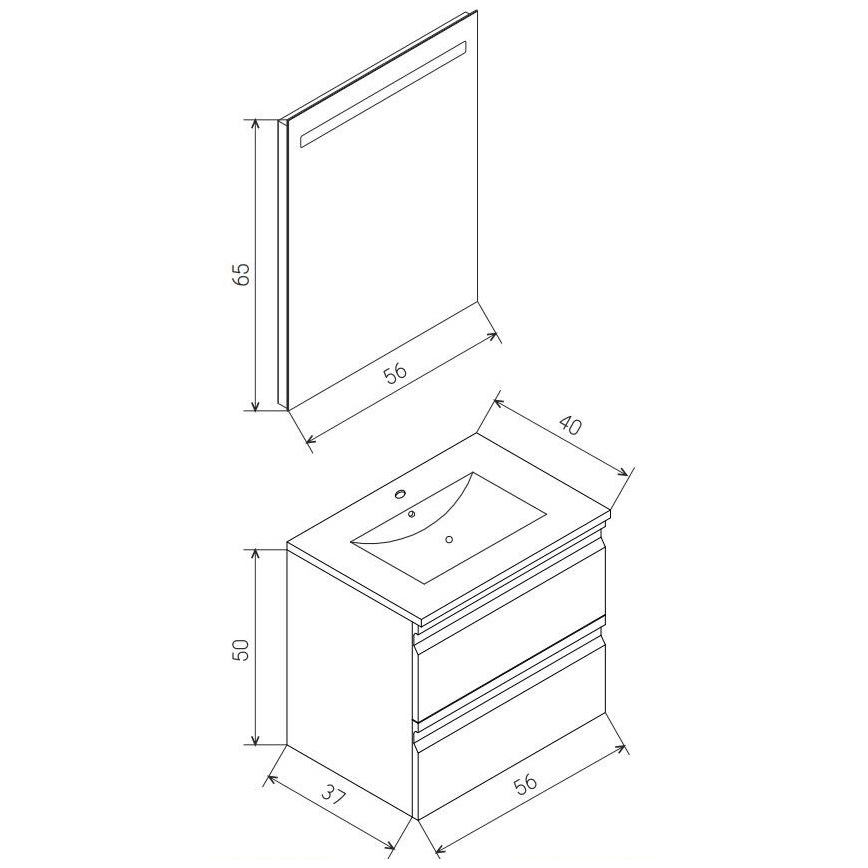 Szafka łazienkowa z umywalką VEDO + lustro LED 10W/230V IP44, biała