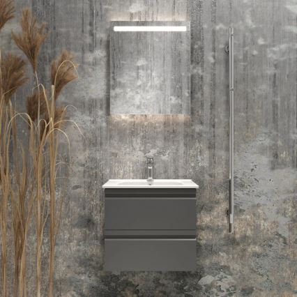 Szafka łazienkowa z umywalką VIGO + lustro ścienne LED z podświetleniem LED/10W/230V IP44 szara