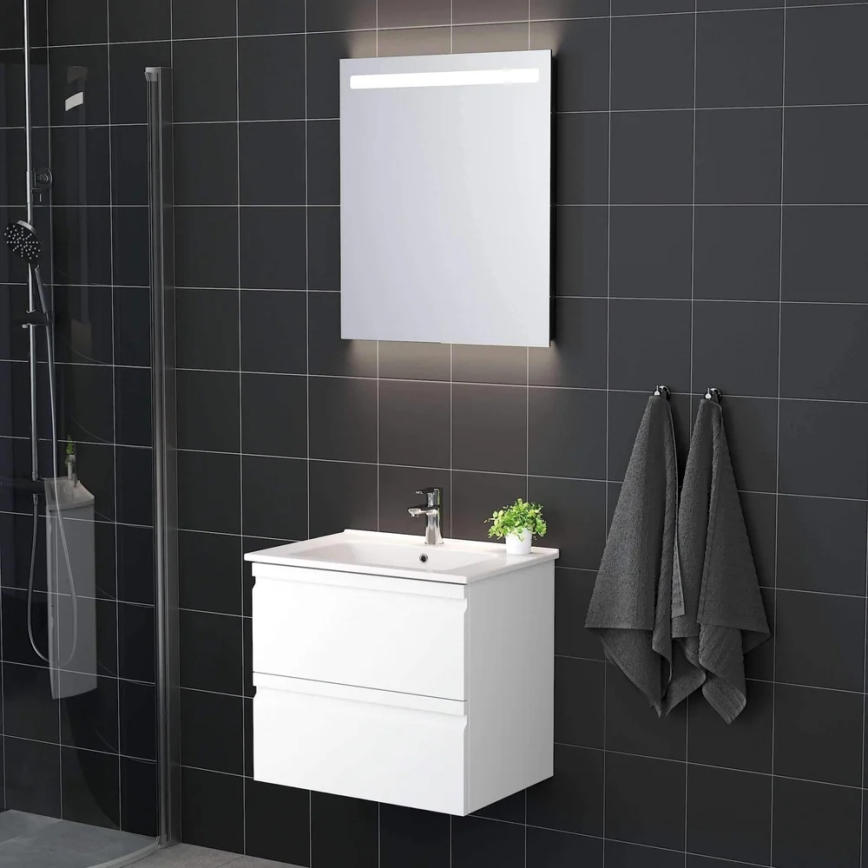 Szafka łazienkowa z umywalką VIGO + lustro ścienne z podświetleniem LED/10W/230V IP44 w kolorze białym