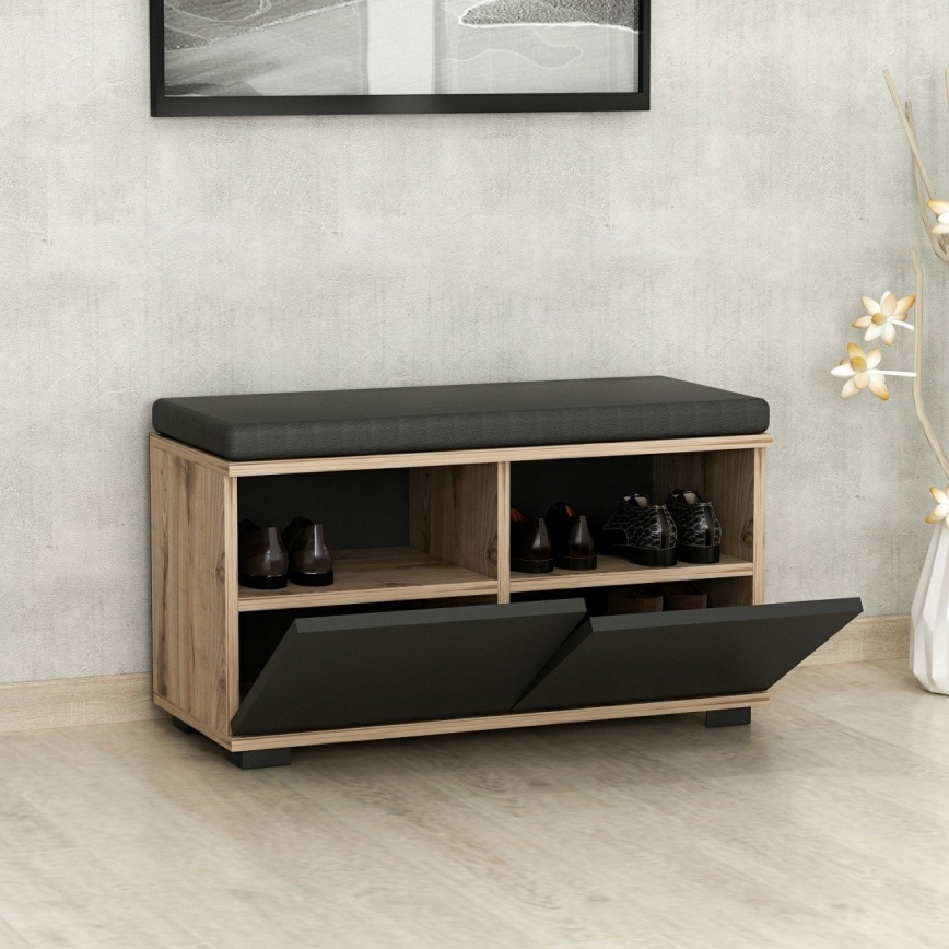 Szafka na buty DRAGO 42x80 cm czarny/orzech