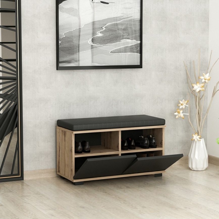 Szafka na buty DRAGO 42x80 cm czarny/orzech
