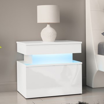 Szafka nocna GLOSSA z oświetleniem LED, 51x55 cm, biały/biały połysk