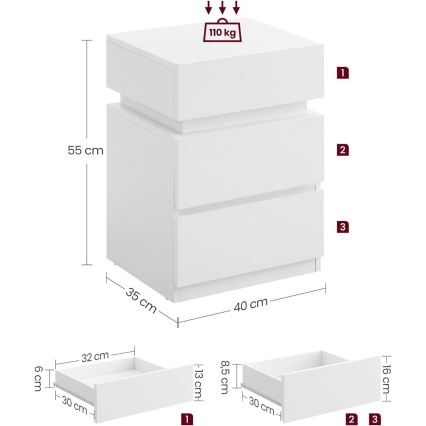 Szafka nocna SMARTIE z podświetleniem, biała