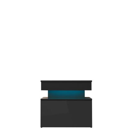 Szafka nocna z oświetleniem LED GLOSSA 51x55 cm, czarna / czarny połysk