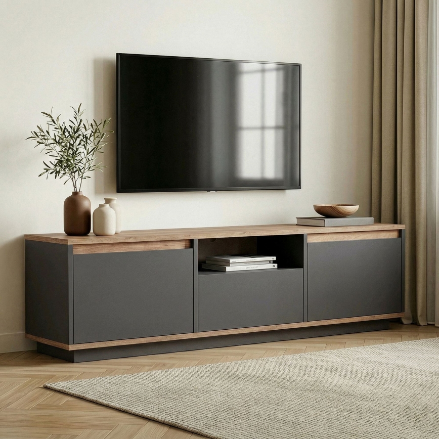 Szafka RTV KREDE 160x30 cm antracyt/sosna