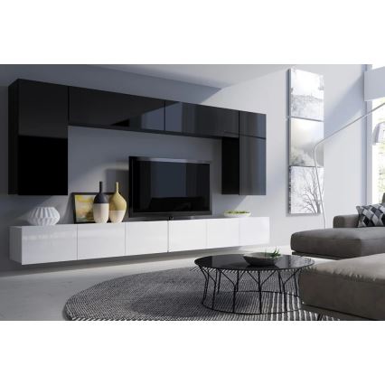 Szafka ścienna PAVO 117x45 cm błyszcząca czarna/matowa czarna