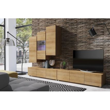 Szafka ścienna z oświetleniem LED PAVO 117x45 cm dąb złoty