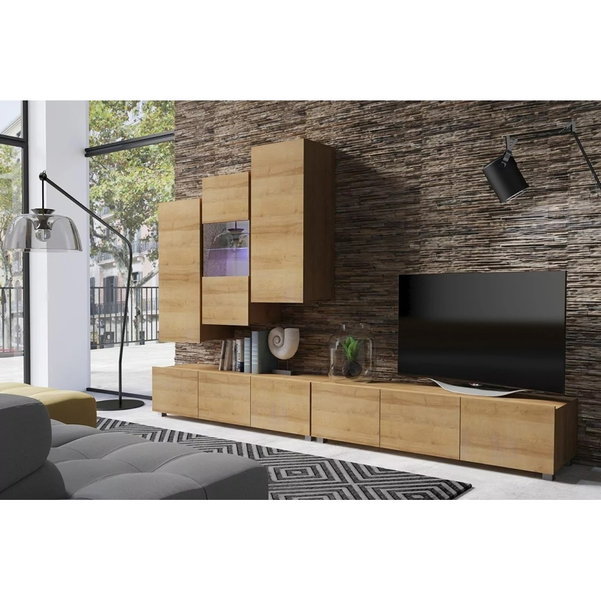 Szafka ścienna z oświetleniem LED PAVO 117x45 cm dąb złoty