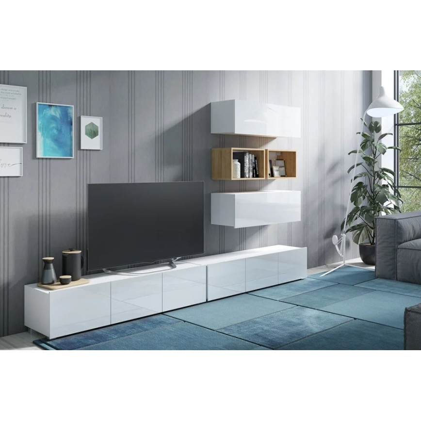 Szafka ścienna PAVO 35x105 cm błyszcząca biała/matowa biała