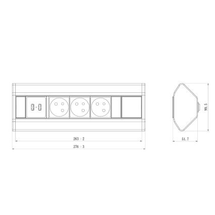 Szyna gniazdowa narożna 3x 230V + USB-A 3,1A + USB-C 15,5W 230V